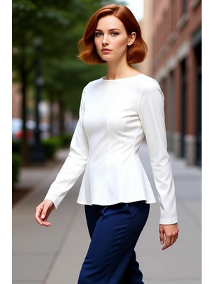 PayBuy Kadın Peplum Kesim Kayık Yaka Uzun Kollu Örme Bluz Kaliteli Şık Rahat Modern Zarif Günlük