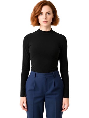 Ersefa Stil Kadın Fitted Vücuda Oturan Kol Büzgülü Esnek Bluz Crop Örme Slim Kalıp