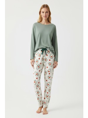 Rays Ekru Avokado Desenli Kadın Pijama Altı 4538