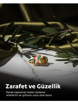 Suriye ve Filistin Bayarkları Simgesi Altın Renkli Özel Tasarımlı Unisex Yaka Rozeti  A300031