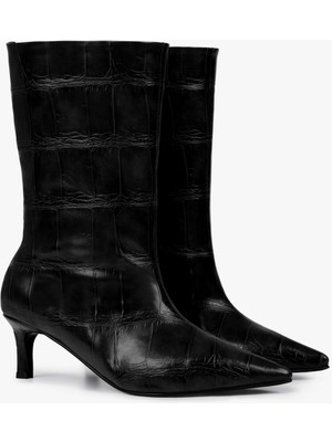 Shoeberry Kadın Velina Siyah Kroko Kısa Topuklu Bot