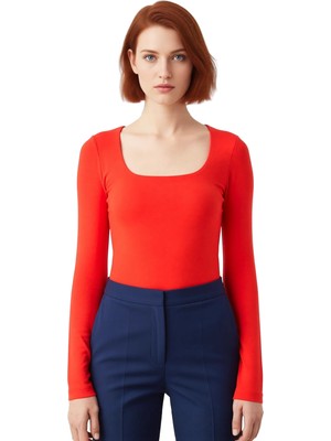 Ersefa Kadın Esnek Kare Yaka Uzun Kollu Örme Üst Kaliteli Şık Rahat Modern Zarif Günlük