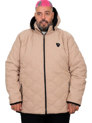 ModeXL Mode XL Büyük Beden Erkek Kapitoneli Mont Vizon Renkli Kapşonlu Model 25706