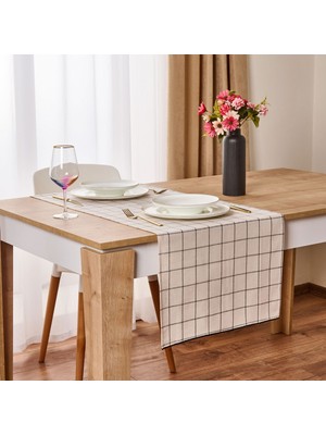 Trallies Runner - Ekru / Siyah - 45X150 cm