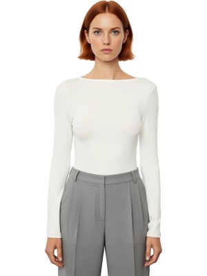 Ersefa Stil Kadın Vücuda Oturan Boy Bluz Regular Örme Slim Kalıp