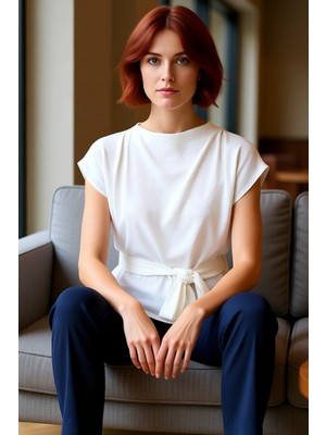 FRM Kadın Düğmeli Kuşaklı Kolsuz Bisiklet Yaka Üst Kaliteli Şık Rahat Modern Zarif Günlük