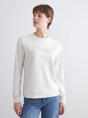 LC Waikiki Lcwaıkıkı Basic Gri Bisiklet Yaka Taşlı Kadın Sweatshirt