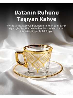 6'lı Türk Kahve Fincan Seti Filistin Kefiyesi Nakışlı 12 Parça T00002