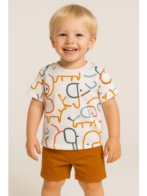 Dinamik çocuk Erkek Bebek Fil Desenli Renkli Elephant 2li Yazlık Takım Alt Üst 6-9-12AYLIK