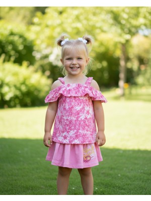 Şimo Butik Kız Çocuk Etek-Tişört Takım, %100 Pamuk Nefes Alan, Lastikli Straplez, Tarz, Pileli