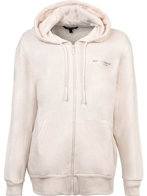 Armani Exchange Kadın Regular Fit Fermuarlı Kapüşonlu Sweatshirt - Krem