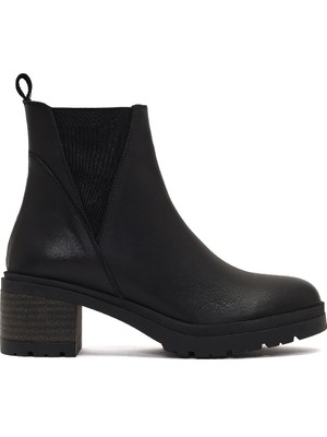 Derimod Kadın Siyah Fermuarlı Kalın Topuklu Deri Bot 25WFD340218