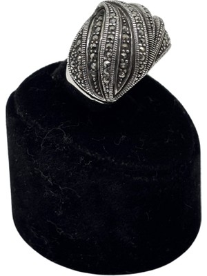 Oya Silver Markazit Taşlı Kubbe Gümüş Kadın Yüzük- Mk2
