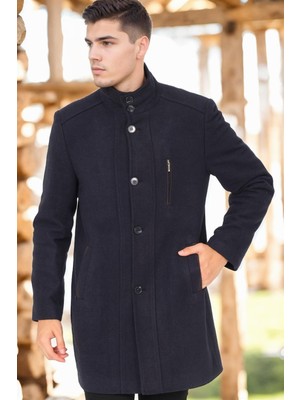 Dewberry PLT8386 Erkek Palto Koyu Lacivert %70 Yün %30 Polyester Orta Kalınlık Uzun Kol