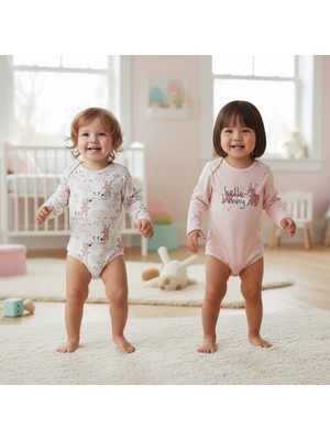 Miniworld Kız Bebek 2'li  Uzun Kollu Alttan Çıtçıtlı Badi