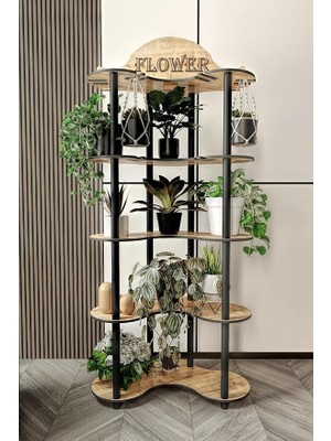 Çiçeklik Saksılık Meşe - Modern Siyah Ahşap Ayaklı, Siyah Renkli Retro Tasarım, Ev ve Ofis Dekorasyonuna Uygun, Çok Katlı Bitki Standı, Saksı Raf Ünitesi