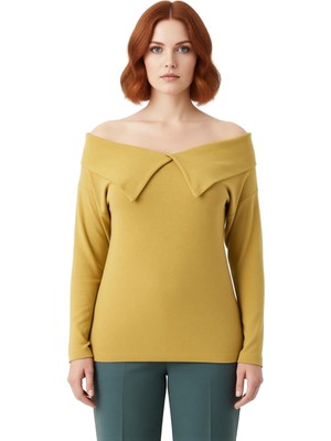 Ersefa Kadın Carmen Yaka Düz Örme Bluz Esnek ve Şık Tasarım Büyük Beden Kaliteli Şık Rahat Modern