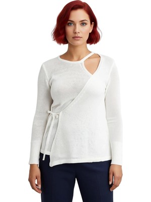 Ersefa Kadın Triko Bluz Bağlamalı Detaylı Bisiklet Yaka Ince Kumaş Regular Fit Uzun Kol Kaliteli Şık