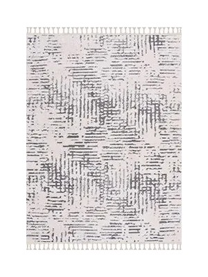 Binefar Modern Beyaz Gri Polyester Pamuk Tabanlı Makine Halısı