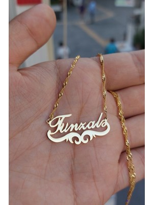 Özgür Takı 925 Ayar Gümüş 24 Ayar Altın Kaplama Isimli Kolye