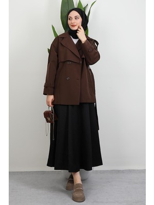 Kemer Detay Kısa Trenç Acı Kahve