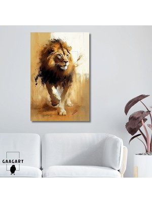 Gaagart Tekli Dikey Kanvas Tablo Yağlı Boya Görünümlü Soft Aslan