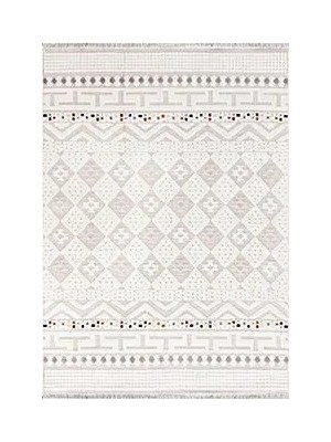 Pradena Geometrik Krem Polyester Pamuk Tabanlı Makine Halısı