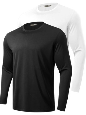 Ghassy Co. 2'li Paket Erkek %100 Pamuklu Likralı Spor Koşu Günlük Antrenman Uzun Kollu Penye T-Shirt