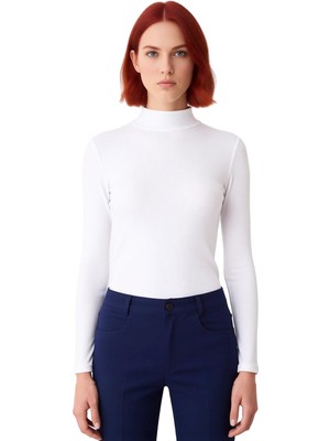 Ersefa Moda Dik Yaka Örme Slim Düz Desen Casual Günlük Regular Uzun Kol Bluz