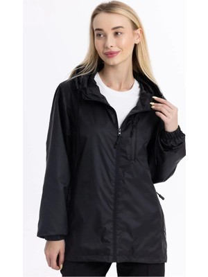 D1fference İçi Astarlı Cepli Kapüşonlu Jel Elyaflı Su ve Rügar Geçirmez Kadın Yağmurluk