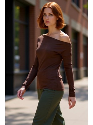 PayBuy Kadın Fitted Viskon Ribana Kayık Yaka Uzun Kol Bluz Günlük Giyim Için Şık ve Rahat Kışlık Tasarım