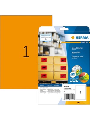 Mena Rise 5149 Renkli Etiketler Neon Turuncu, 20 Yaprak, 210 x 297 Mm, 1 Adet A4 Yaprak, 20 Adet, Kendinden Yapışkanlı, Mat, Neon Etiketler, Renkli Çıkartma