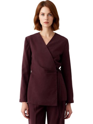 Ersefa Kadınlar Için Modern Kruvaze Yaka Uzun Kollu Bluz Kaliteli Şık Rahat Modern Zarif Günlük