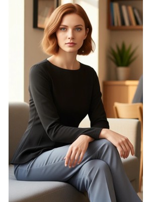 FRM Kadın Regular Boy Peplum Kesim Kayık Yaka Bluz Kaliteli Şık Rahat Modern Zarif Günlük