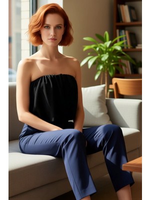 FRM Kadın Straplez Sim Detaylı Örme Crop Üst Kaliteli Şık Rahat Modern Zarif Günlük