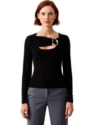 Ersefa Kadınlar Için Zarif Aksesuarlı Vücuda Oturan Esnek Uzun Kollu Üst Kaliteli Şık Rahat Modern