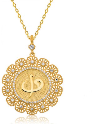 Gumush Gümüş Altın Kaplama Elif Vav Bayan Kolye