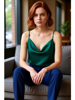 FRM Moda Degaje Yaka Dokuma Regular Düz Desen Casual Günlük Regular Askılı Kol Bluz