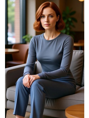 FRM Kadın Regular Bisiklet Yaka Slim Kalıp Örme Viskon Yumuşak Kumaşlı Parmak Geçme Detaylı Esnek Bluz