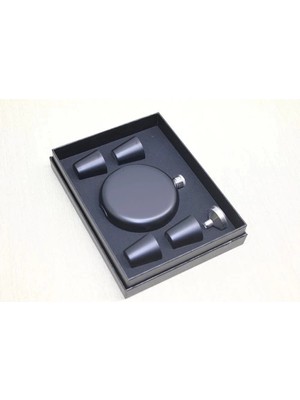 Ronanna 4 Shot Bardaklı Matara Seti Yuvarlak Siyah