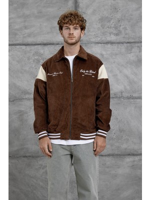 Kahverengi Nmrc Nakış Detaylı Kadife Oversize Ceket