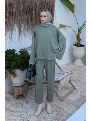 Lamelif Kup Detaylı Eşofman Takımı Haki