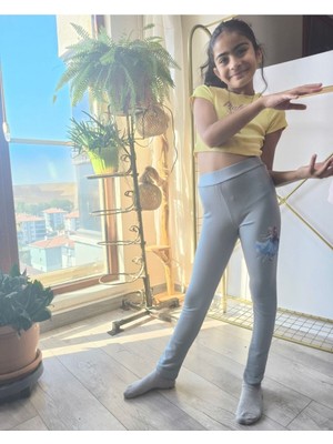 Şimo Butik Kız Çocuk Tayt Kışlık Pamuklu Beli Lastikli Elsa Gri
