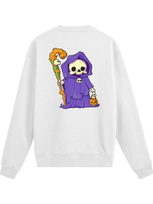 Colermi Sırt Baskılı Karikatürlü Iskelet Tasarımlı Sweatshirt