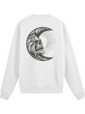 Colermi Sırt Baskılı Ay ve Kurukafa Tasarımlı Sweatshirt