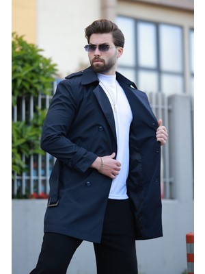 Baselco Erkek Premium Apoletli Deri Trençkot & Pardesü