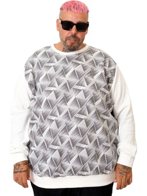 ModeXL Mode Erkek Bisiklet Yaka Sweatshirt Ekru Renkli Uzun Kol Günlük Stil 6XL