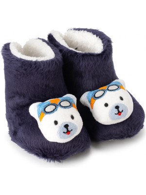 Pufien Çocuk Ev Botu, Ayıcık Peluş Bot, Polar Ayı Desenli Rahat ve Kaymaz Tabanlı, Bebek ve Çocuk