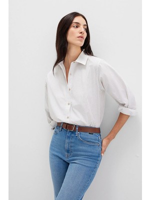 Mavi Çizgili Beyaz Gömlek 1211292-83980