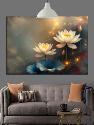 Artmeg Lotus Çiçeği Su Işık Yansıma Dekoratif Kanvas - Mdf Ahşap Tablo
